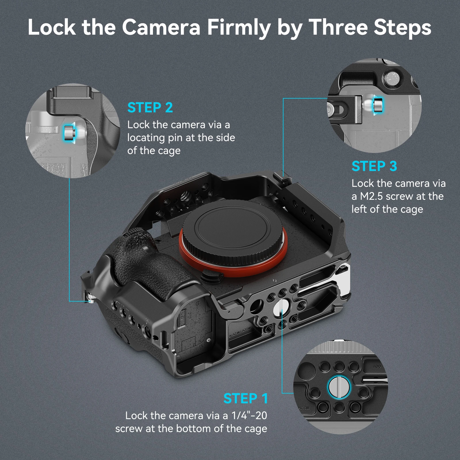 SmallRig Cage for Sony A7 III / A7R III, Aluminum Alloy Cage with Arca Quick Release Plate, Built-in Cold Shoe, NATO Rail 2087D