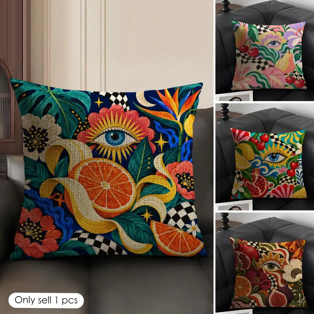 Surreal Fruit Maximalist Pop Art Cushion Cover Skin-Friendly Organic Linen Pillow Cover Durable Hypoallergenic Washable Soft