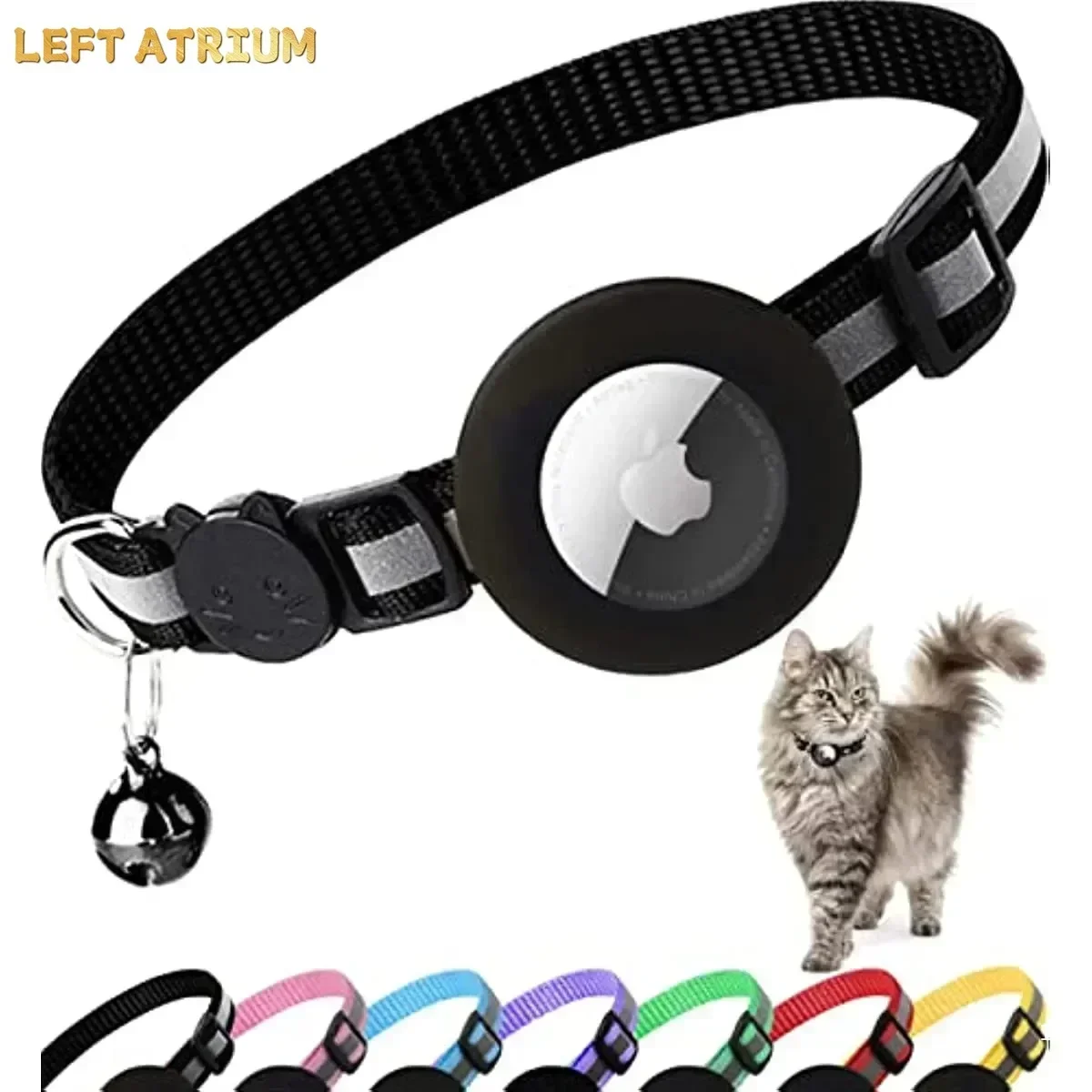 7-12 Inch Cat Positioning Collar. Detachable Air Tag holder, reflective, with bell Fits cats, pairs with Apple Air Tag