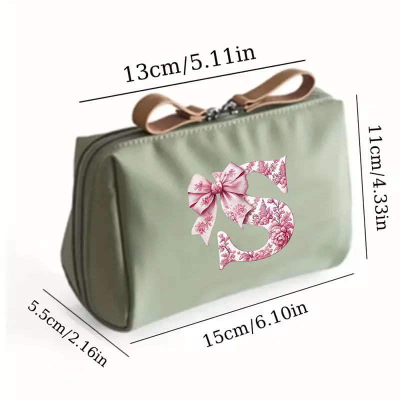 Ladies' Handbag with 26 Bow Floral Letter Makeup Pouch Spring Back-to-School Season Gift,  Storage Bag Valentine's Day Birthday