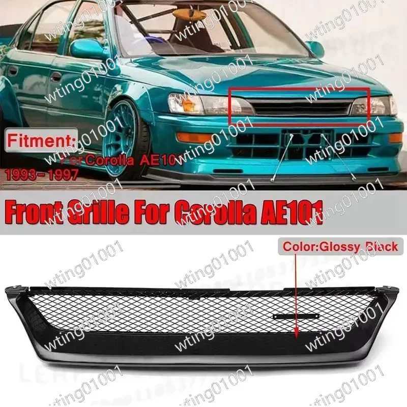 Gloss Black Racing Mesh Grille for Toyota Corolla AE101 1993-1997 Front Bumper Grill Replacement Sporty Style Auto Parts