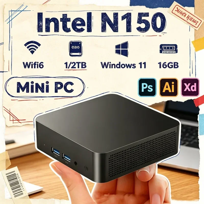 intel-n150搭載、windows-11対応、超小型ポータブルミニpc。16gb-32gb-ram、1tb-2tb-ssd、wi-fi-6、bluetooth-52を搭載。オフィスやゲームに最適。