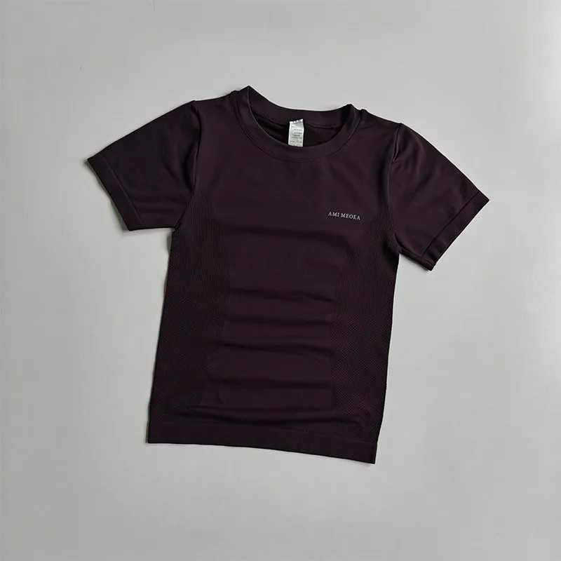 Dünne Sport-Kurzarm-T-Shirts Schlankmachende Schnelltrocknende Fitnesskleidung Elastisches Enganliegendes Atmungsaktives Yoga-Oberteil für Damen – Detail 3