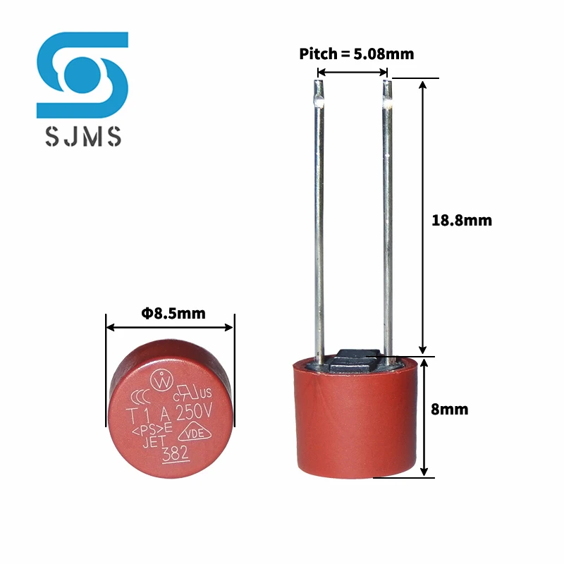 10PCS Round Fuse Slow Blow DIP 2Pin 500mA 1A 2A 2.5A 3.15A 4A 5A 6.3A 8A 10A 250V 382 Plastic T2A LCD TV Power Board PCB Welding