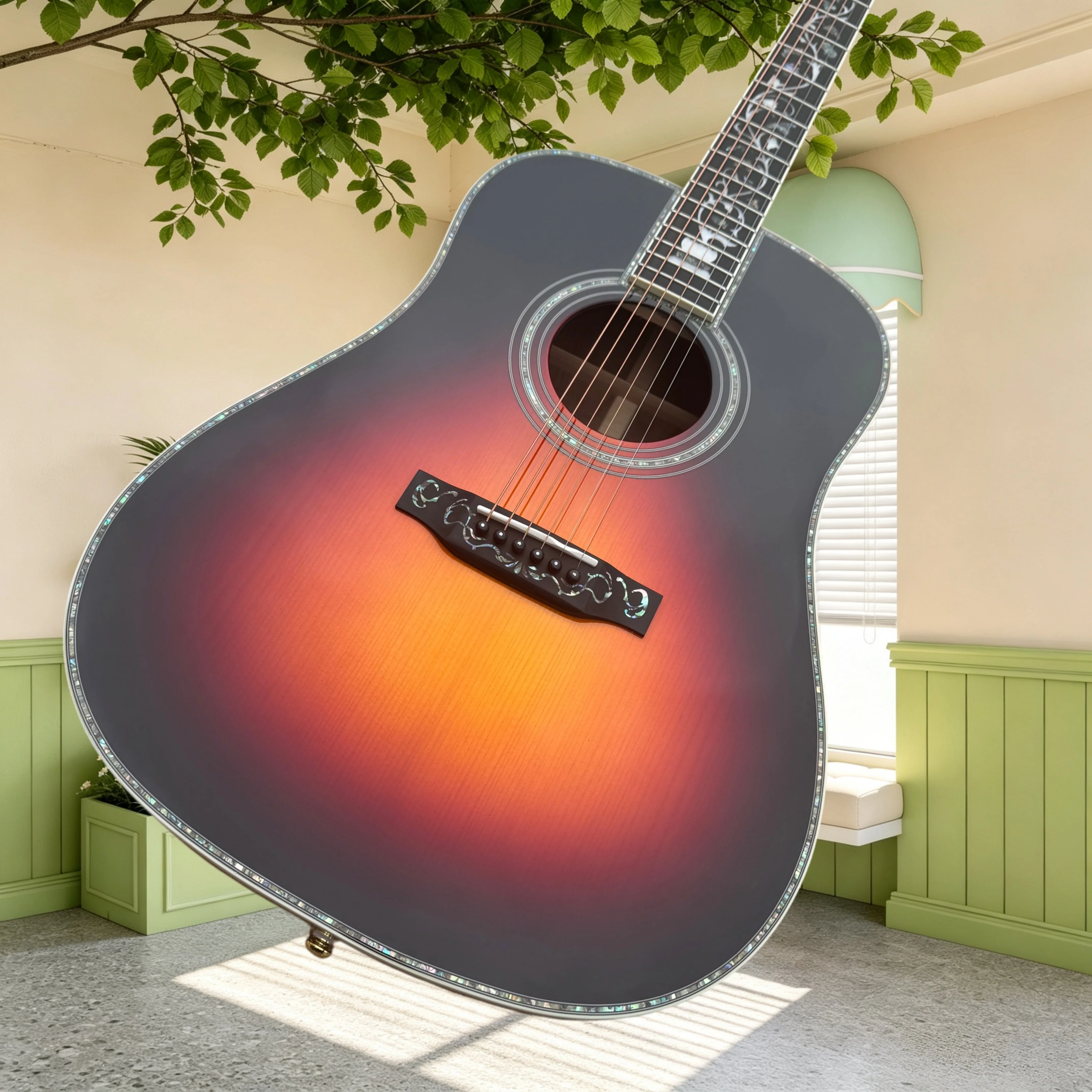 Acoustic Guitar D45VS Solid Spruce Top Rosewood Back Sides Ebony Fretboard Floral Abalone Inlay Strumming Fingerstyle Player