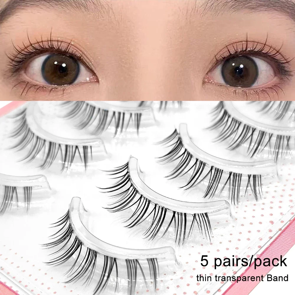 Yelix 5 Pairs Air False Eyelashes Short Eyelashes Natural Thin Clear Band Lashes Thai Makeup Eyelash Extension Supplies