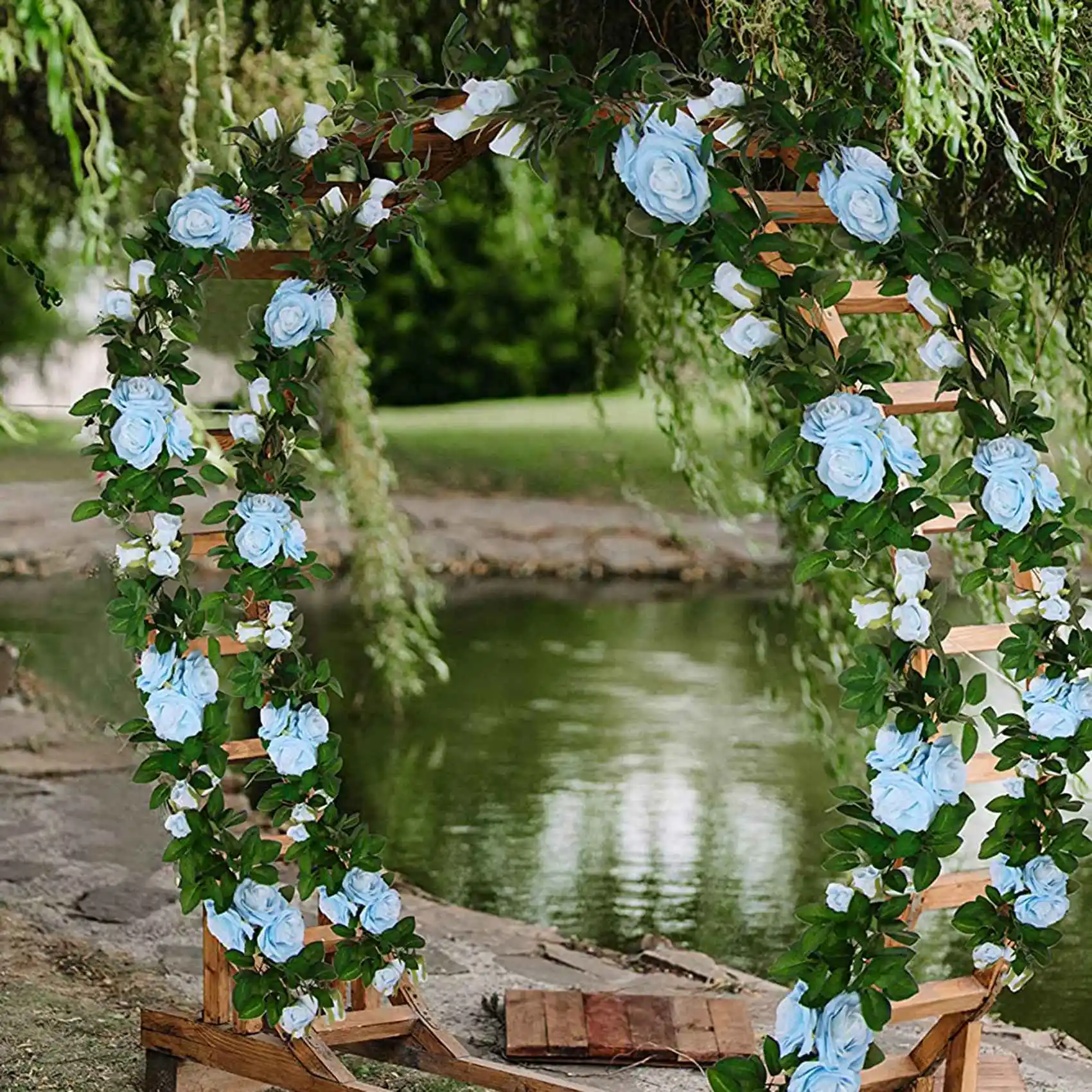 

ABLQ 3 шт. искусственных гирлянд из роз, общая длина 32,5 фута, шелковые цветочные подвесные кашпо для дома и улицы (синие)