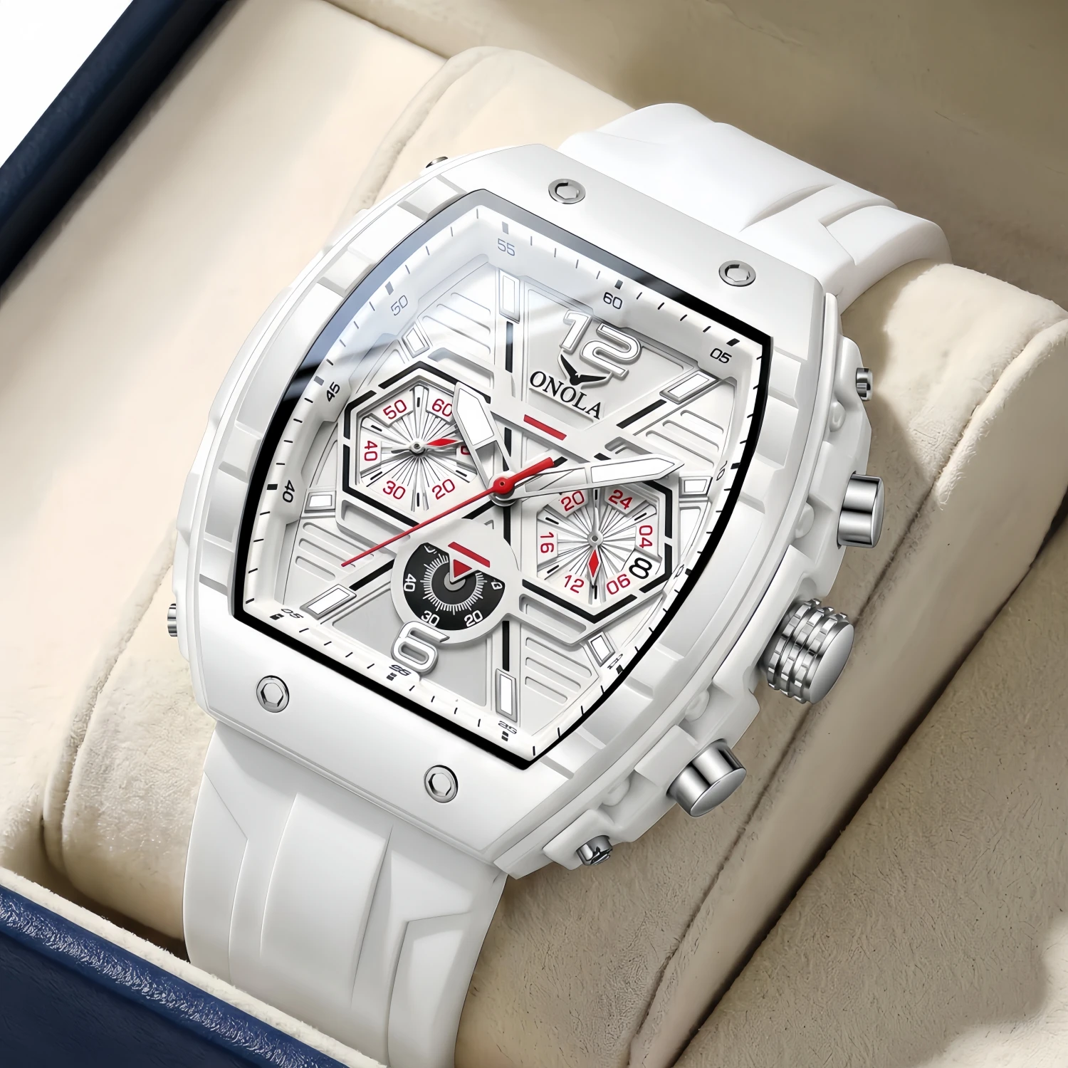 Fashion Design Hot Selling Men\'s Watch ONOLA Multi Functional Waterproof Silicon Tape Quartz Luxury Watches Men Colok