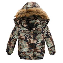 2-6 Years Autumn Winter Boys Jacket Warm Fur Collar Fashion Baby Girls Coat Hooded Zipper Outerwear Birthday Gift Kids Clothes