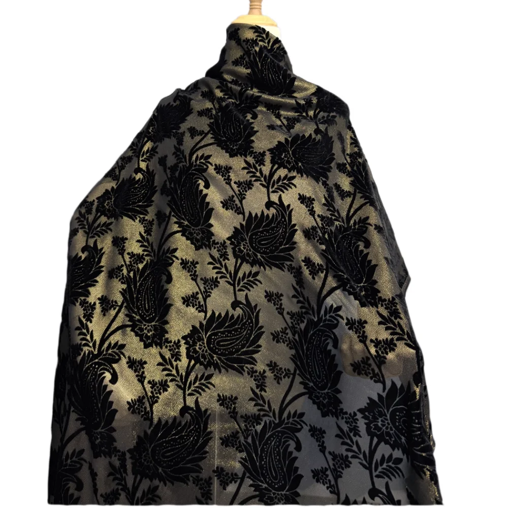 Charming Gold Pailsey Metallic Flower Printed Soft Silk Velvet Fabric for Lady Party Gorgeous Wonderful Dress Shawl