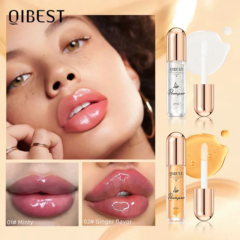 Qibest novo soro de óleo labial plumper instantaneamente de longa duração volumizador reparação de óleo labial linhas finas hidratante bálsamo labial cosméticos