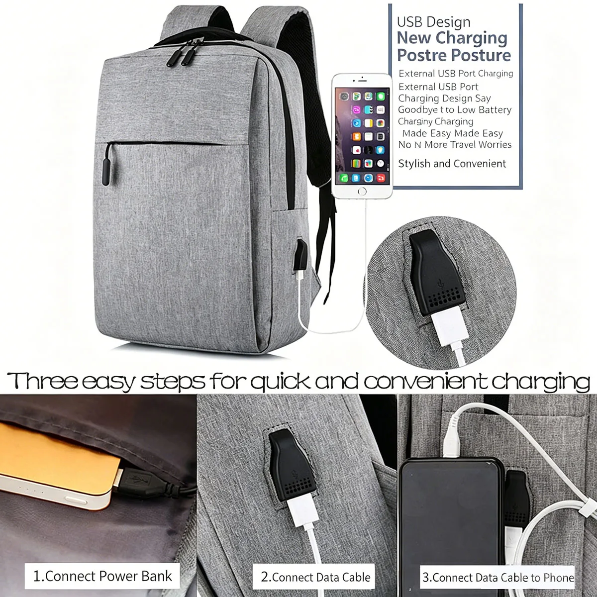 New Simple Versatile Business Bag USB Rechargeable School Bag Scratch Resistant Capacity Travelling Waterproof Laptop Backpack