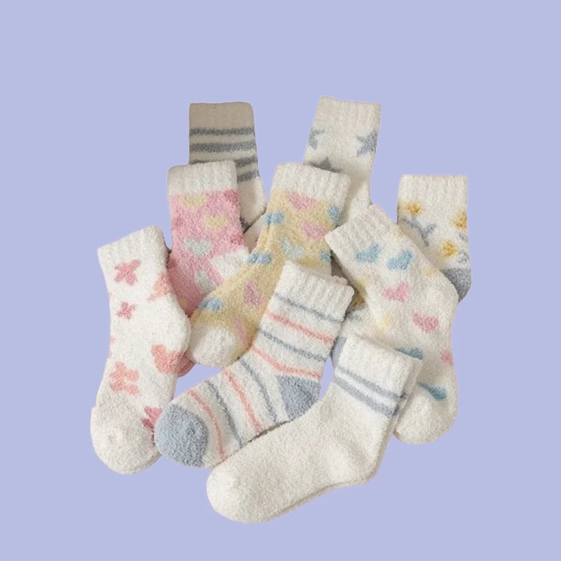 

3/6 Pairs 2024 New High Quality Women's Thickened Mid-tube Socks Small Fresh High Cuffs Love Half-side Fleece Pile Casual Socks