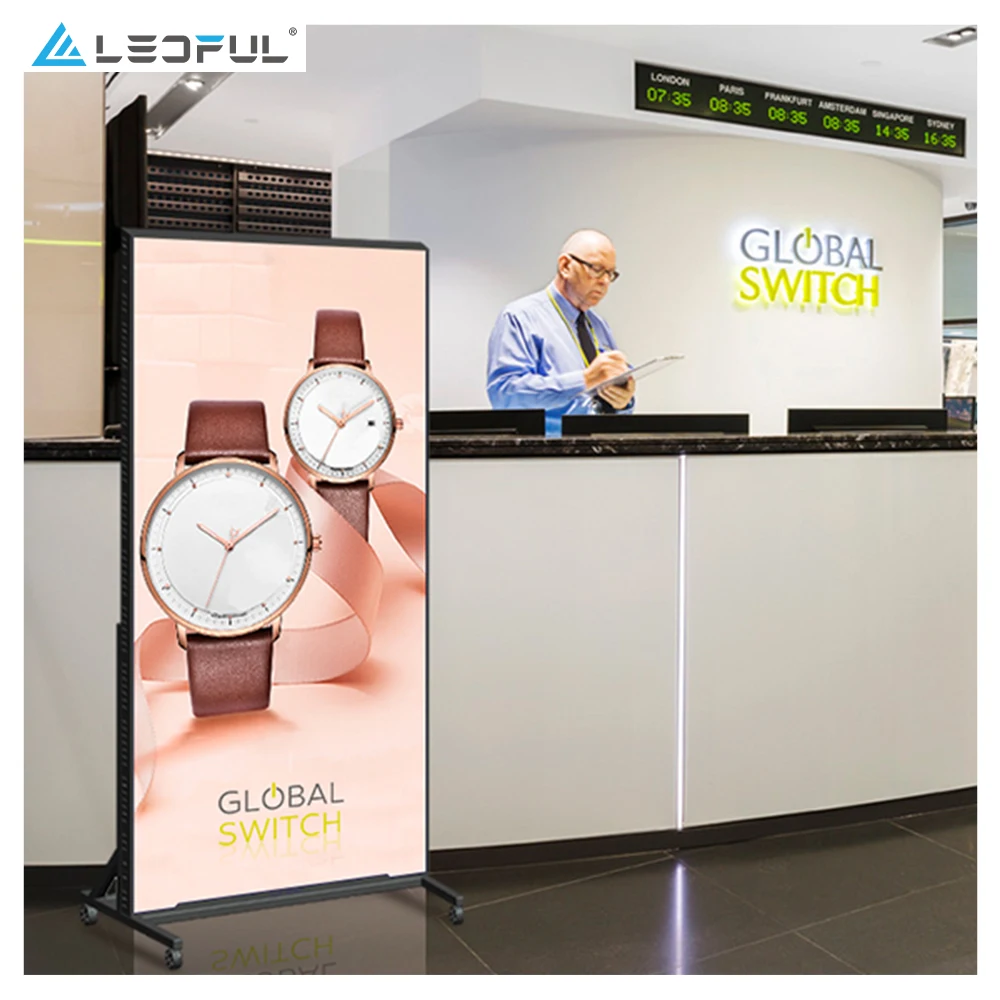 2021 ใหม่มาถึงอสังหาริมทรัพย์ภาพยนตร์ Standee หมุนจอแสดงผล P2.5 หน้าจอ LED HD กรอบโปสเตอร์