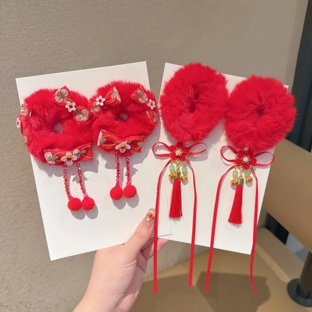 

Милые аксессуары для волос в традиционном китайском стиле с бантом, новогодние резинки для волос красного цвета, детские веревки для волос с рыбой, аксессуар Hanfu