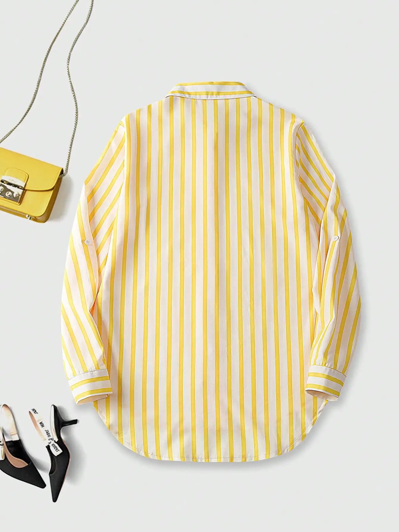 Yellow White Striped Blouse for Women 2024 New Long Sleeve Shirts Casual Loose  Button Up Sweet Shirt Tops