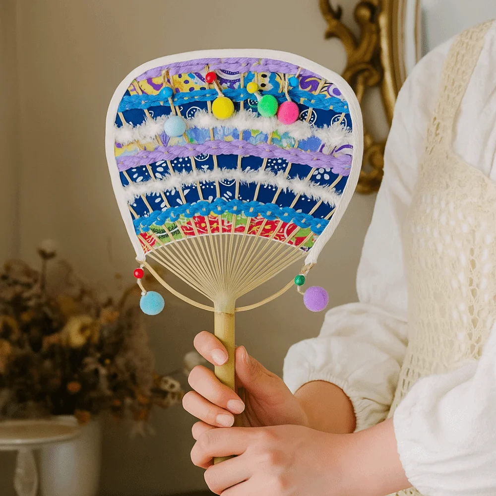 

Artistic Handmade DIY Bamboo Fan Romantic Chinese Style Ethnic Style Fan Traditional Hand Cranked Fan Kindergarten
