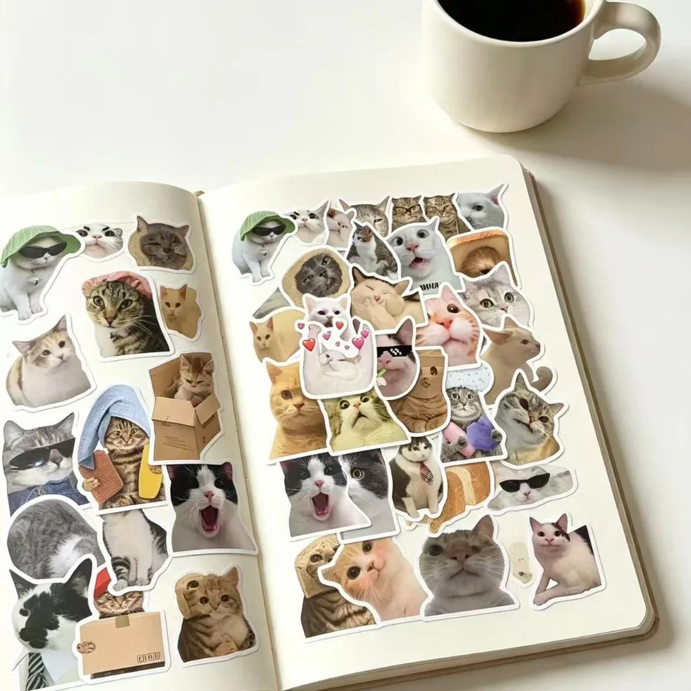 Blogger Same 50Pcs Funny Cat Emoji Stickers Waterproof Journal Laptop Luggage Decor Supplies