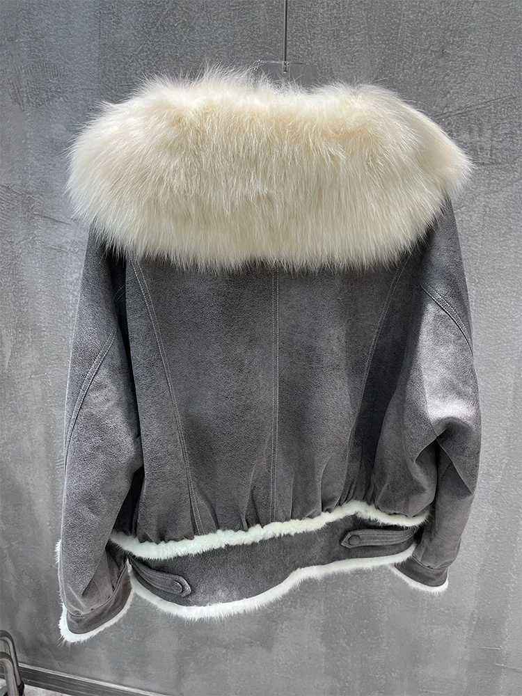เสื้อแจ็คเก็ตขนเป็ดสำหรับผู้หญิง ปี 2025  คอปกขนสุนัขจิ้งจอกแท้ แจ็คเก็ตสั้น เสื้อผ้า แจ็คเก็ตพัฟเฟอร์เนื้อนุ่ม แจ็คเก็ตหนังกลับ  เสื้อโค้ทขนเป็ดหนาสำหรับผู้หญิง