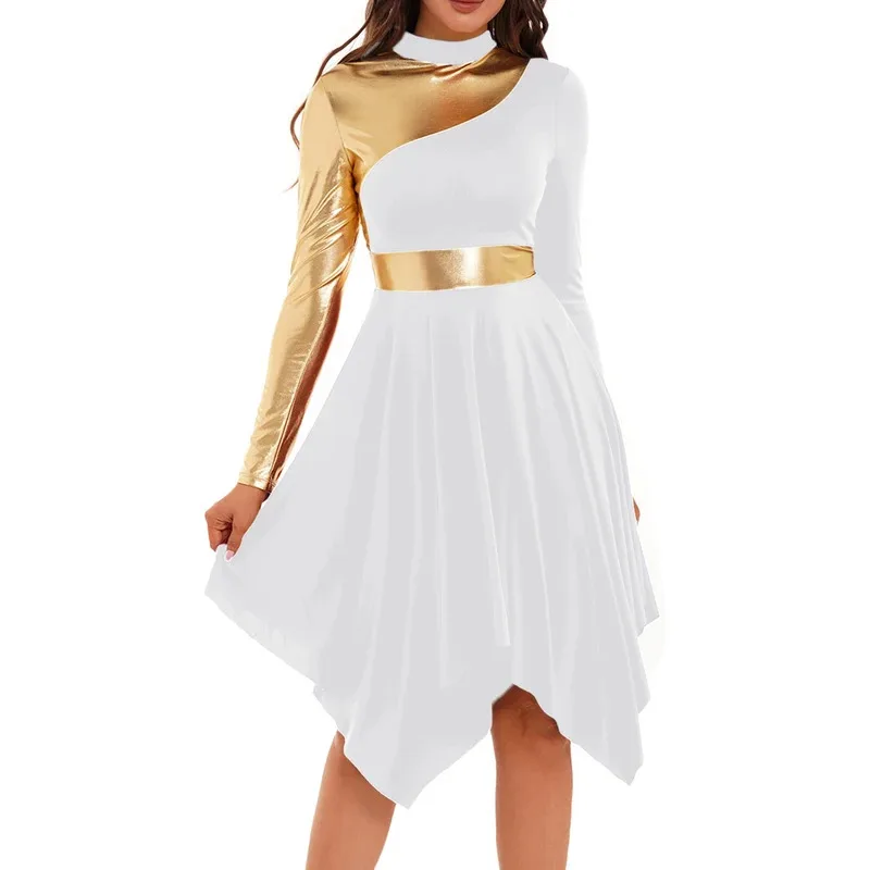 زي الرقص الغنائي الحديث للنساء فساتين الليتورجية الثناء بدون أكمام وسحاب خلفي غير مرئي فستان بحاشية غير منتظمة ملابس الرقص #2