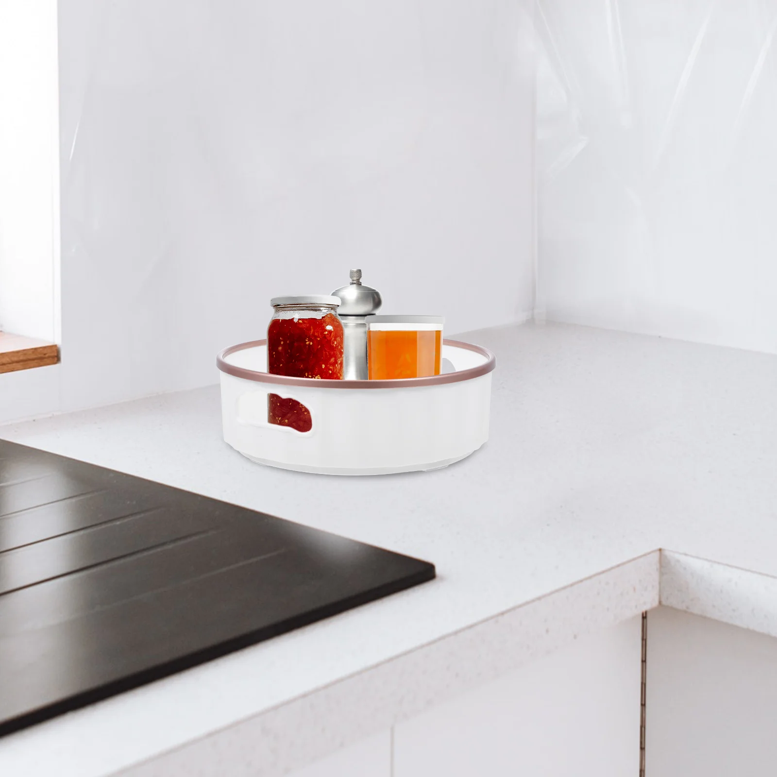 

Rotary Seasoning Bottle Storage Rack ABS Rotatable Spice Bottle Holder Kitchen Organizer Round Shelf Rotating Shelf