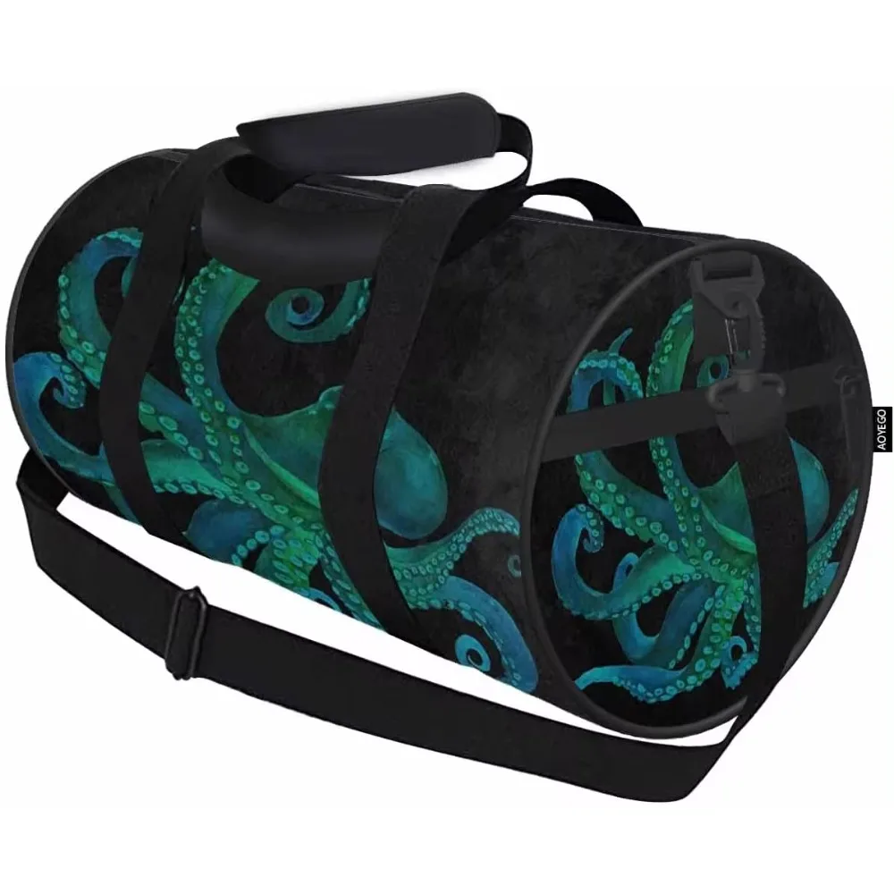 Octopus Duffle Bag Blue Watercolor Cartoon Cute Octopus Unisex Sports & Travel Bag Lightweight Weekender Overnight Bag