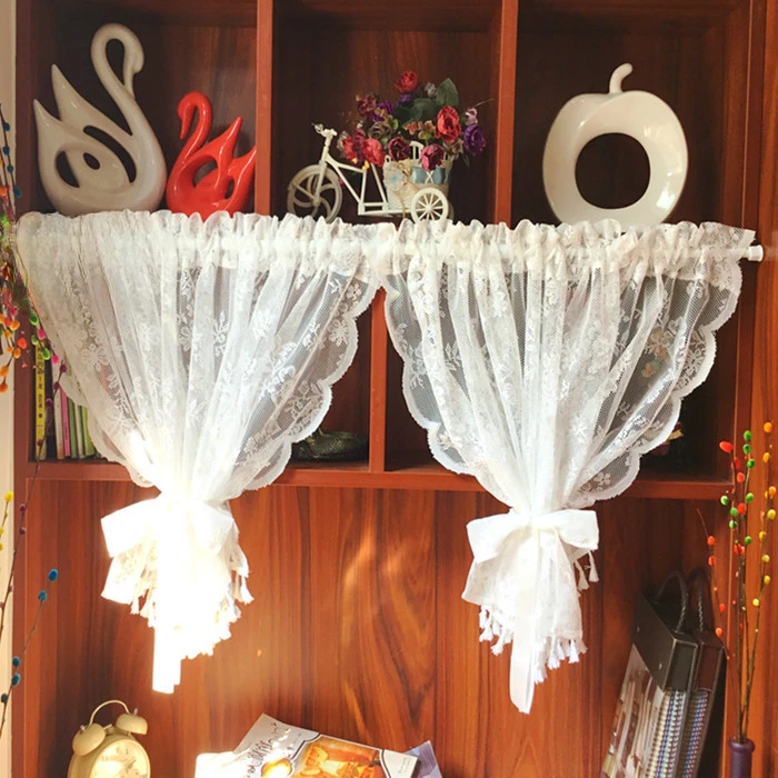 Short Tulle Curtains for Kitchen Finished White Floating Tulle Sheer Yarn Curtain Rod Pocket for Cabinets Short Curtain for Cafe