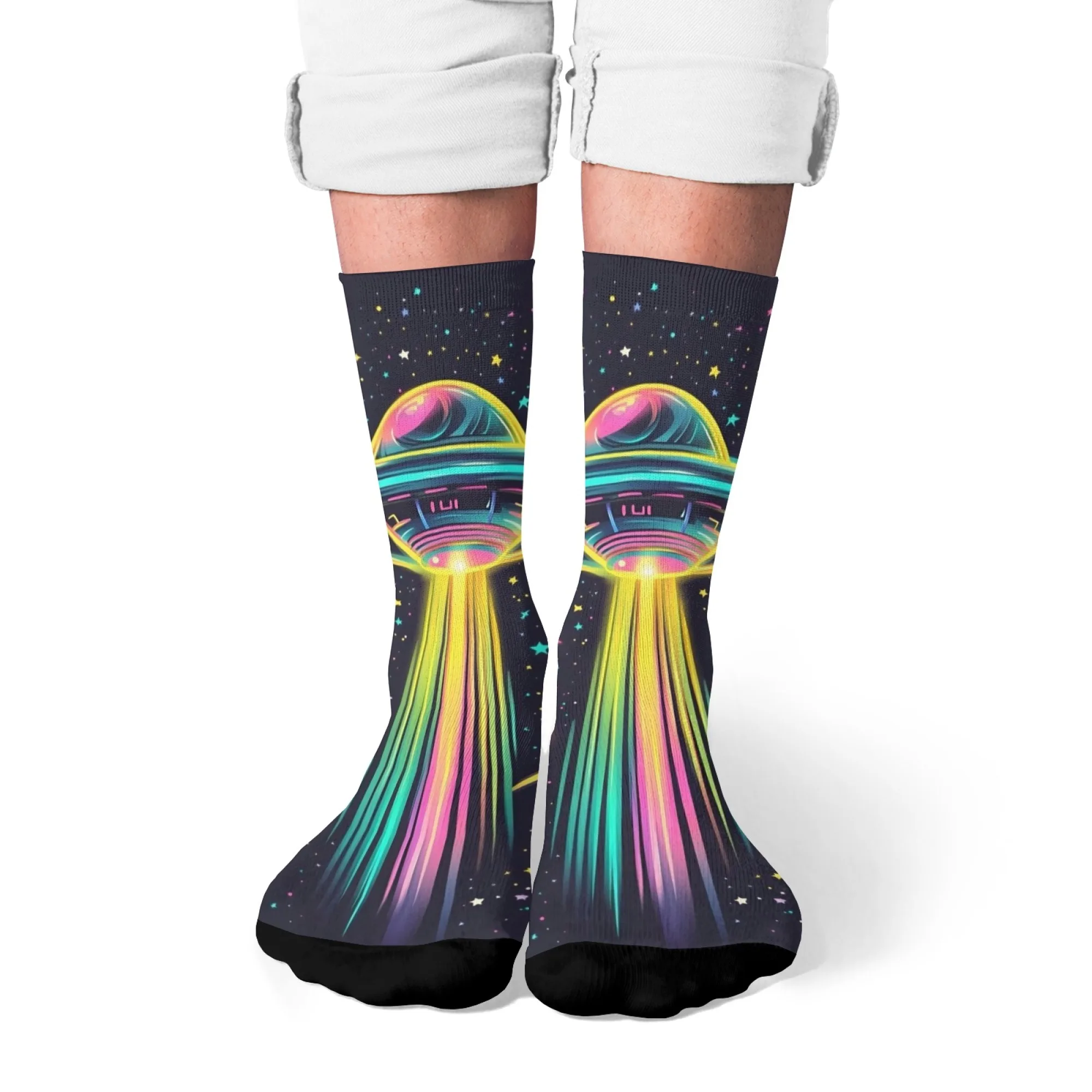 UFO الفضاء طاقم الجوارب للرجال والنساء العصرية الرجعية الخيال العلمي طباعة الشارع الجوارب الموضة مثالية زوجين هدية للنزهات غير رسمية