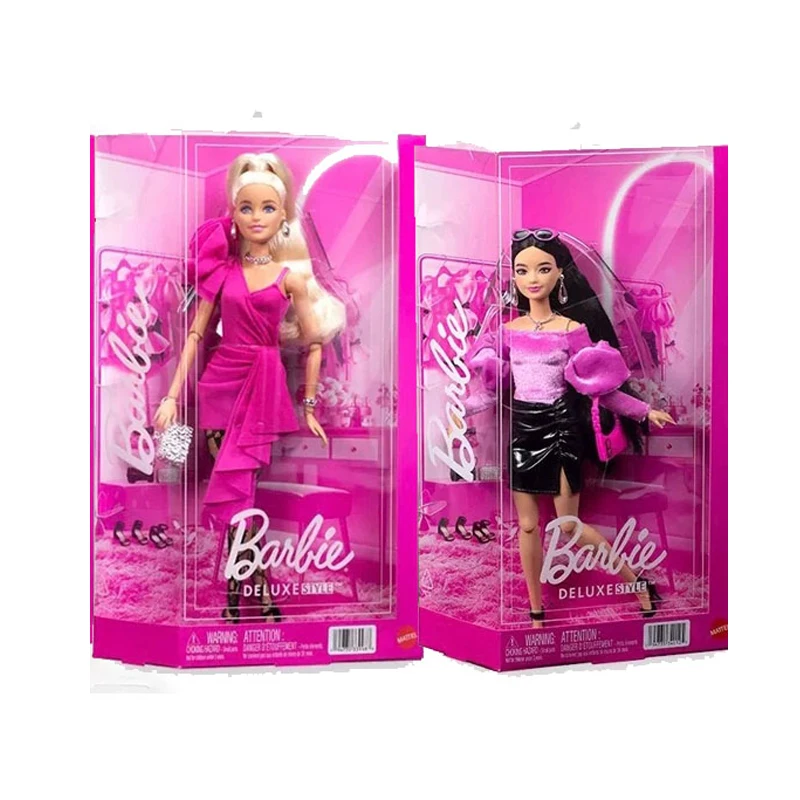 Boneca Barbie Original Estilo Deluxe com Saia Plissada, Acessórios de Renda em Seda Preta, Bolsa, Óculos de Sol, Articulações Móveis, Brinquedo de Coleção, Presente