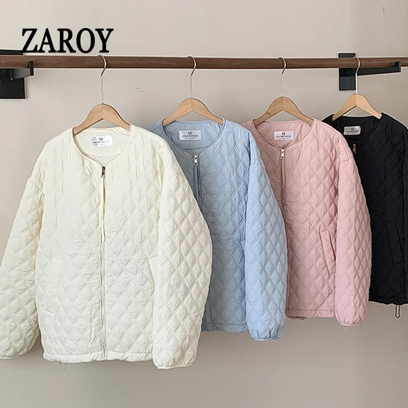 

ZAROY однотонная стеганая куртка осень-зима женские парки с длинным рукавом без воротника на молнии стеганое пальто повседневное свободное легкое пальто