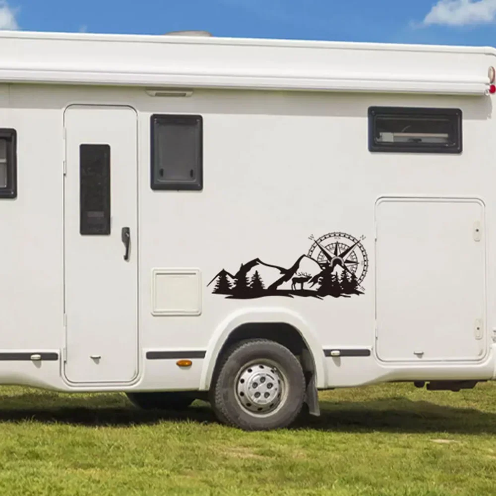 ملصقات سيارات لرسومات جبل الغابات للمنزل المتنقل Horsebox Caravan RV شاحنة التخييم ديكور الجسم شارات الفينيل الملحقات