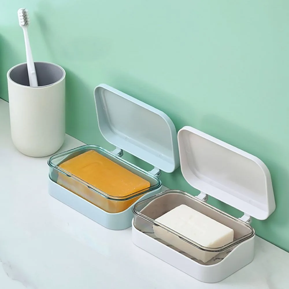 Plastic Soap Case Holder Flap Drainage Soap Box Travel Soap Container with Cover Home Bathroom Sink Countertop Storage Case