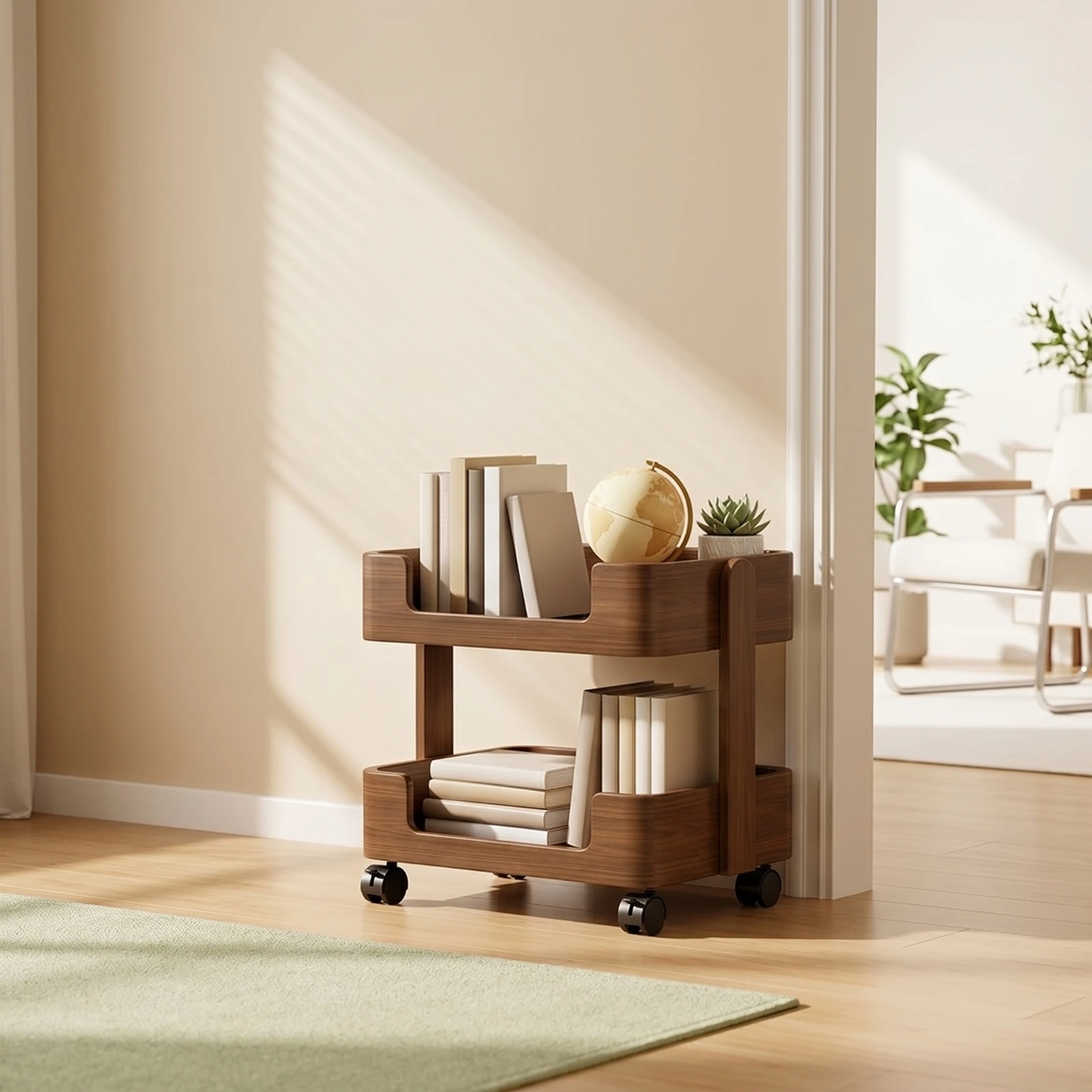 Rolling Storage Rack Solid Wood Utility Cart with Wheels Mobile Utility Cart Easy to Move Shelving Unit Long-Lasting