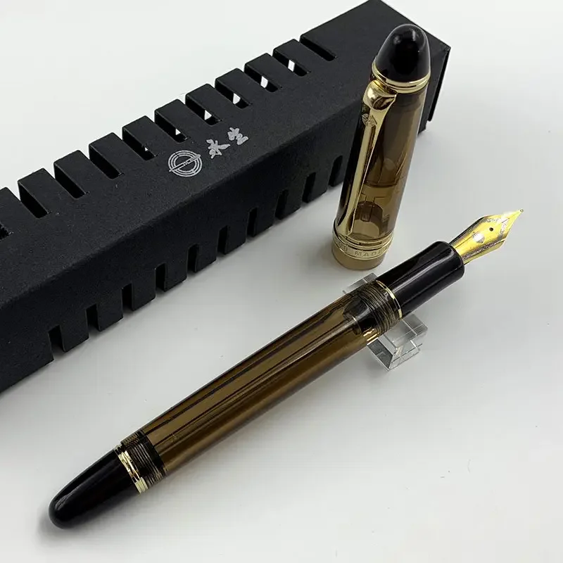 New New Wingsung 699 Vacuum Filling Fountain Pen High Quality Acrylic Transparent Brown Barrels Business Office Writing Ink Pens