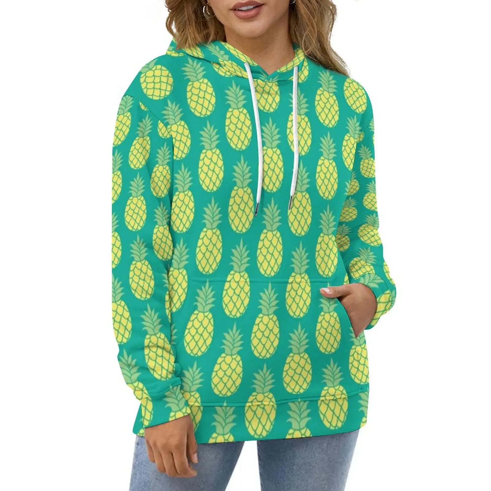 Tropical Pineapple Hoodies Fruit Print Street Style Oversized Pullover Hoodie Female Long Sleeve Casual Hooded Sweatshirts