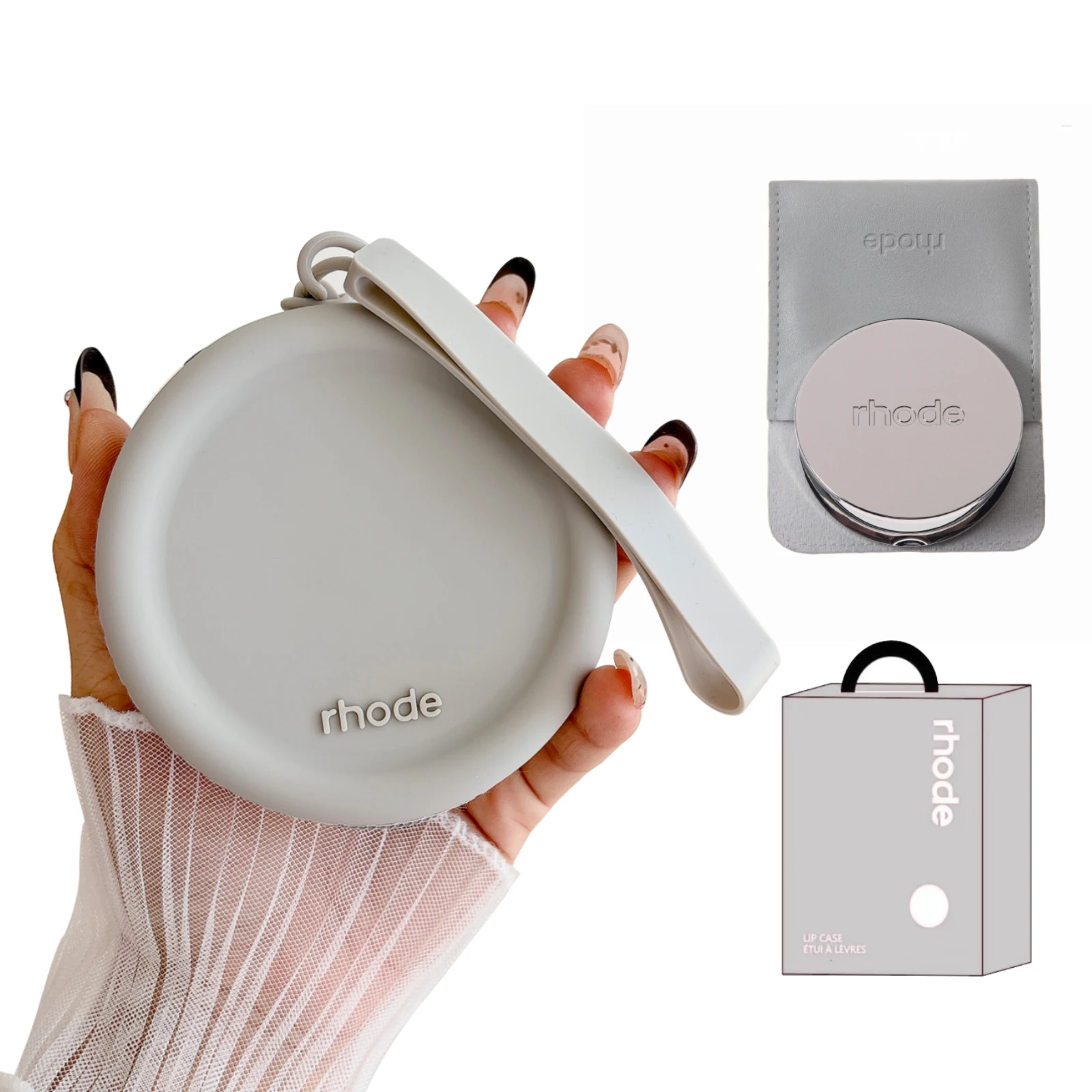 

Luxury Silicone Earphone Bag Strap Lanyard with Compact Mirror Small round pouch for AirPods Pro3/Pro2/Airpods4, Mini Coin Purse