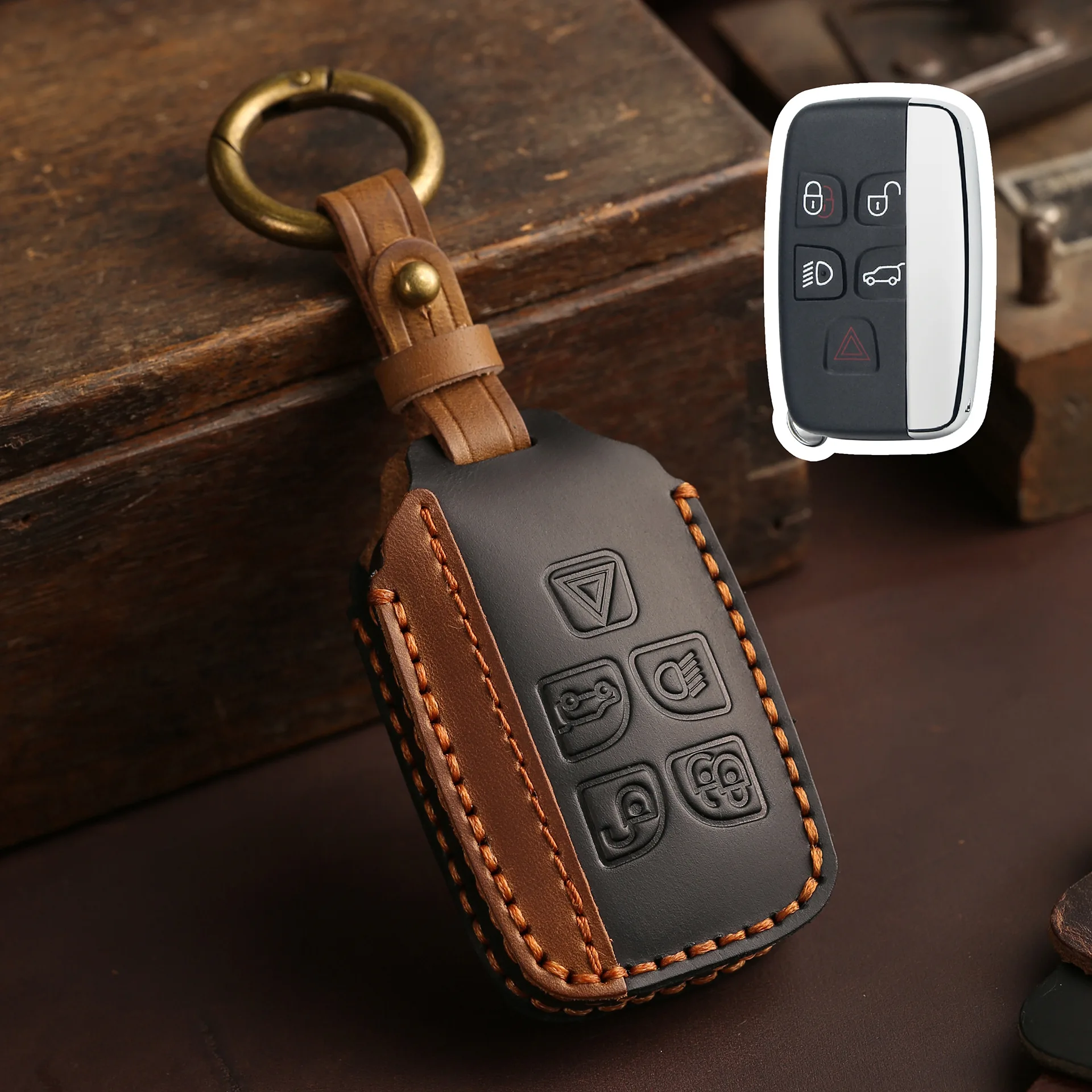 Car Fob Key Case Leather Cover Shell for Land Rover Range Rover Sport Evoque Freelander Velar Discovery 4 Jaguar XE XJ XF Guitar