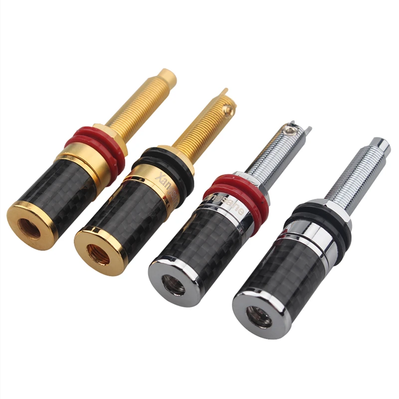 Hi-End Red Copper Carbon Fiber Binding Post Gold / Rhodium Plated Long Section Terminal  Banana Plug Jack Internal Line Interfac