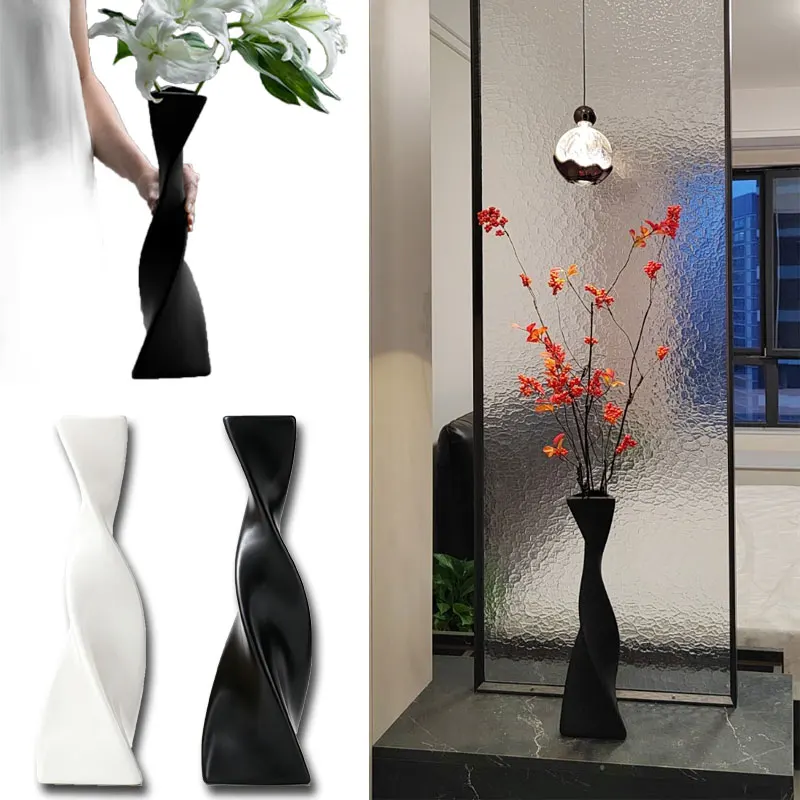 1/2pcs Hot Sale Ceramic Vase Modern Simple Tall Slender Vase Twisted High Creative Vases for Home Living Room Desktop Decoration