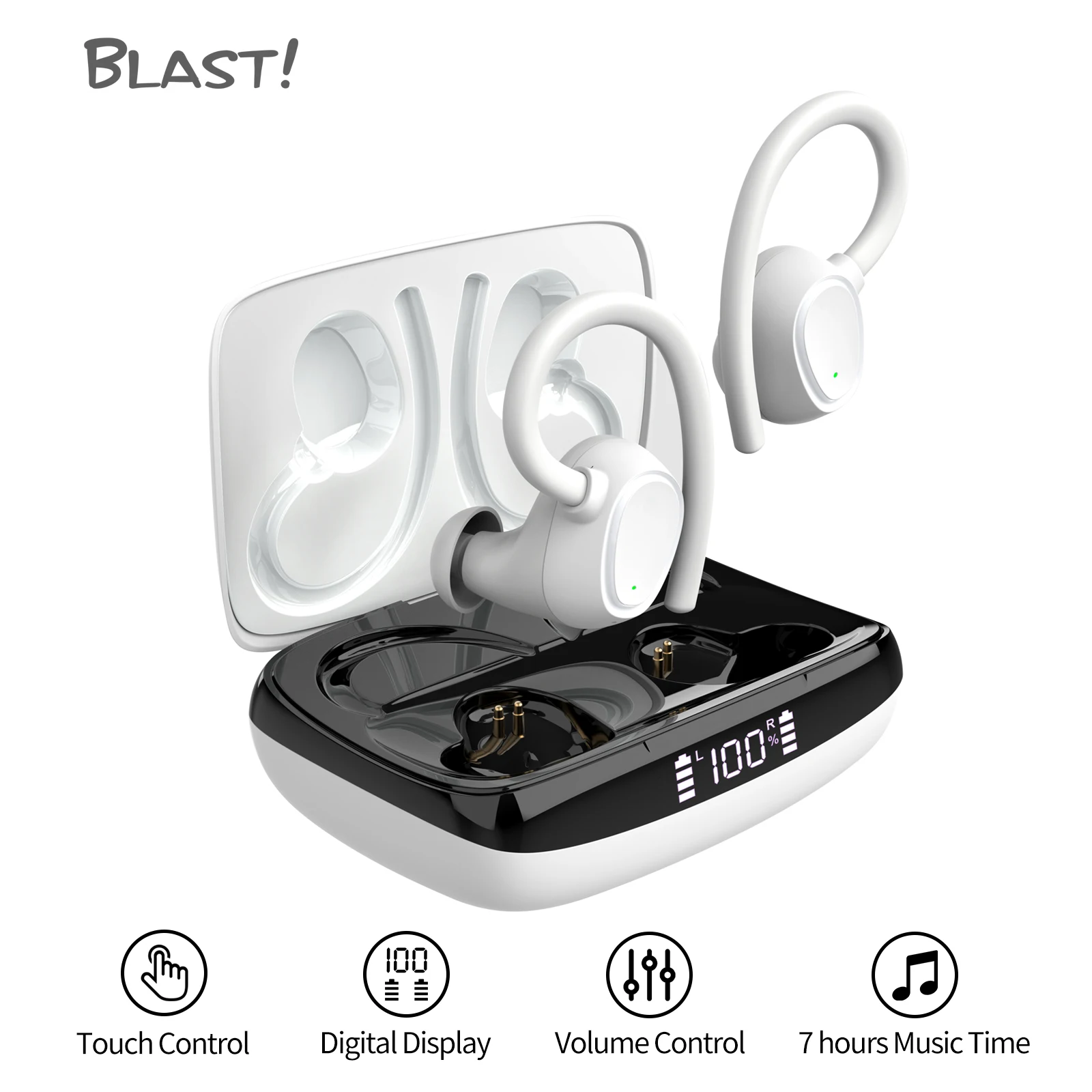 Original Wireless Sports Earbuds B BLAST! i21 Digital Display Headset Touch Control 4 extra Earcaps B BLAST! i21 TWS Earphones