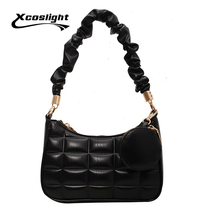 

2023 New Fashion Shoulder PU Leather Luxury Zipper Clutch Woven Composite Bags with Cute Money Bag