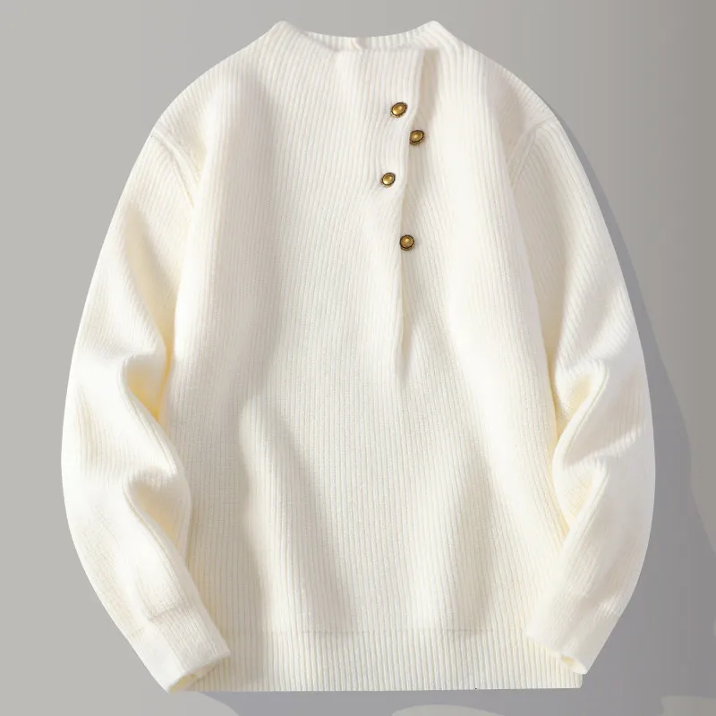 

Модный осенне-зимний вязаный свитер для подростков, повседневный универсальный мужской топ с длинным рукавом и воротником-стойкой, молодежный стильный дизайн