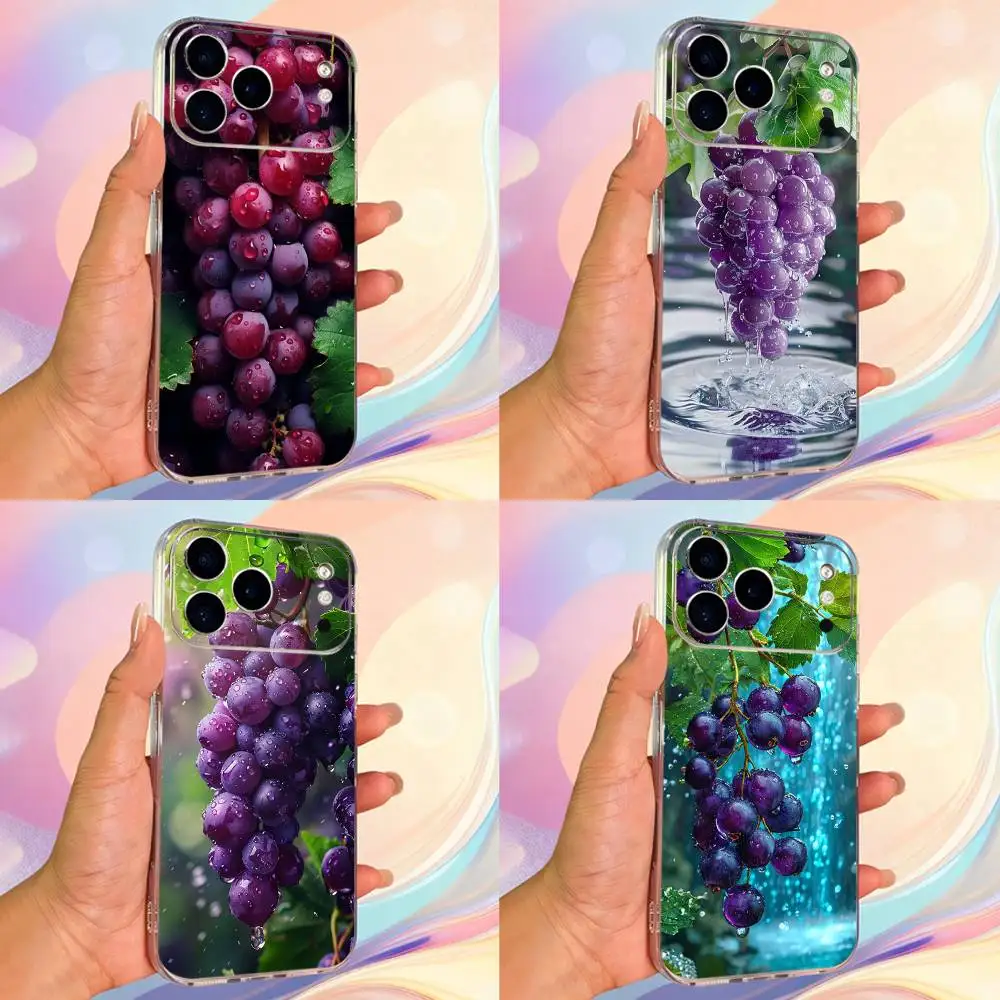 

Fruit Purple Grapes Phone Case For iPhone 14,13,12,11,17,16,15,Pro,Max,Plus,X,XS,XR,SE,Mini Transparent Soft Cover