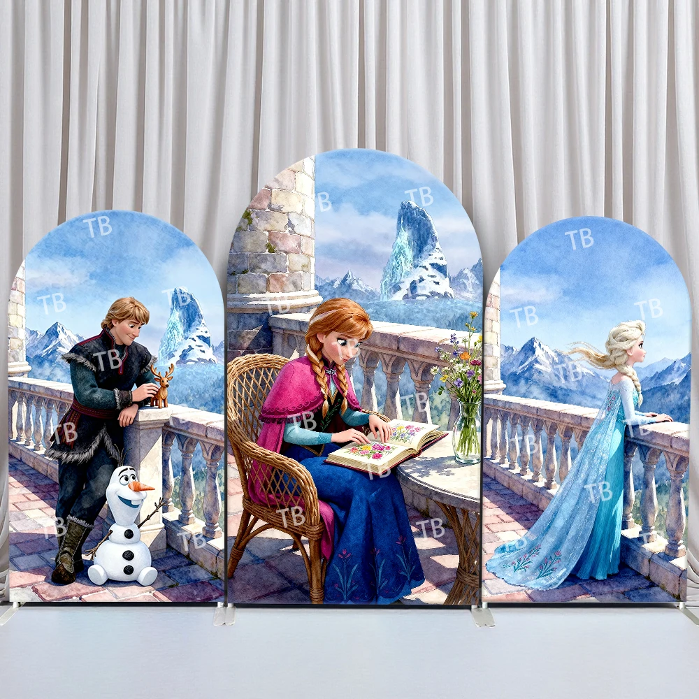 

TB Frozen Arch Backdrop Cover Balcony Leisure Watercolor Theme with Elsa Anna Decor for Kids Birthday & Baby Shower Photo Booth