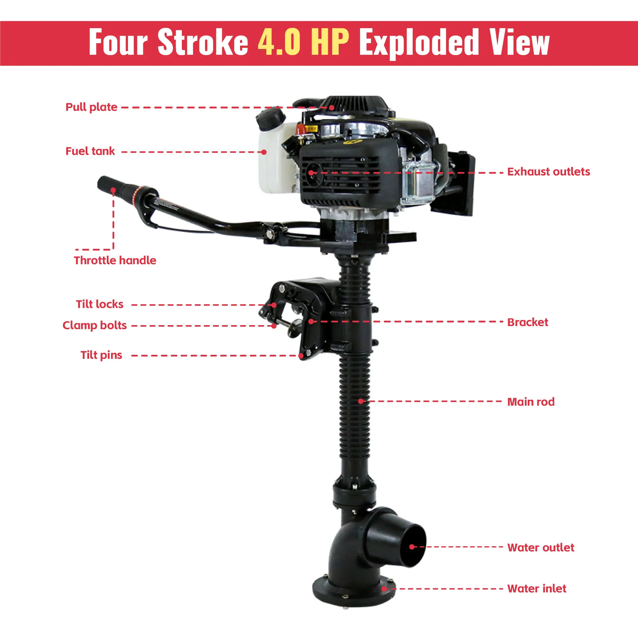 Factory Price 4HP 55CC Outboard Motor Durable Cast Aluminum 4 Stroke Fishing Boat Engine with Air Cooling CDI System