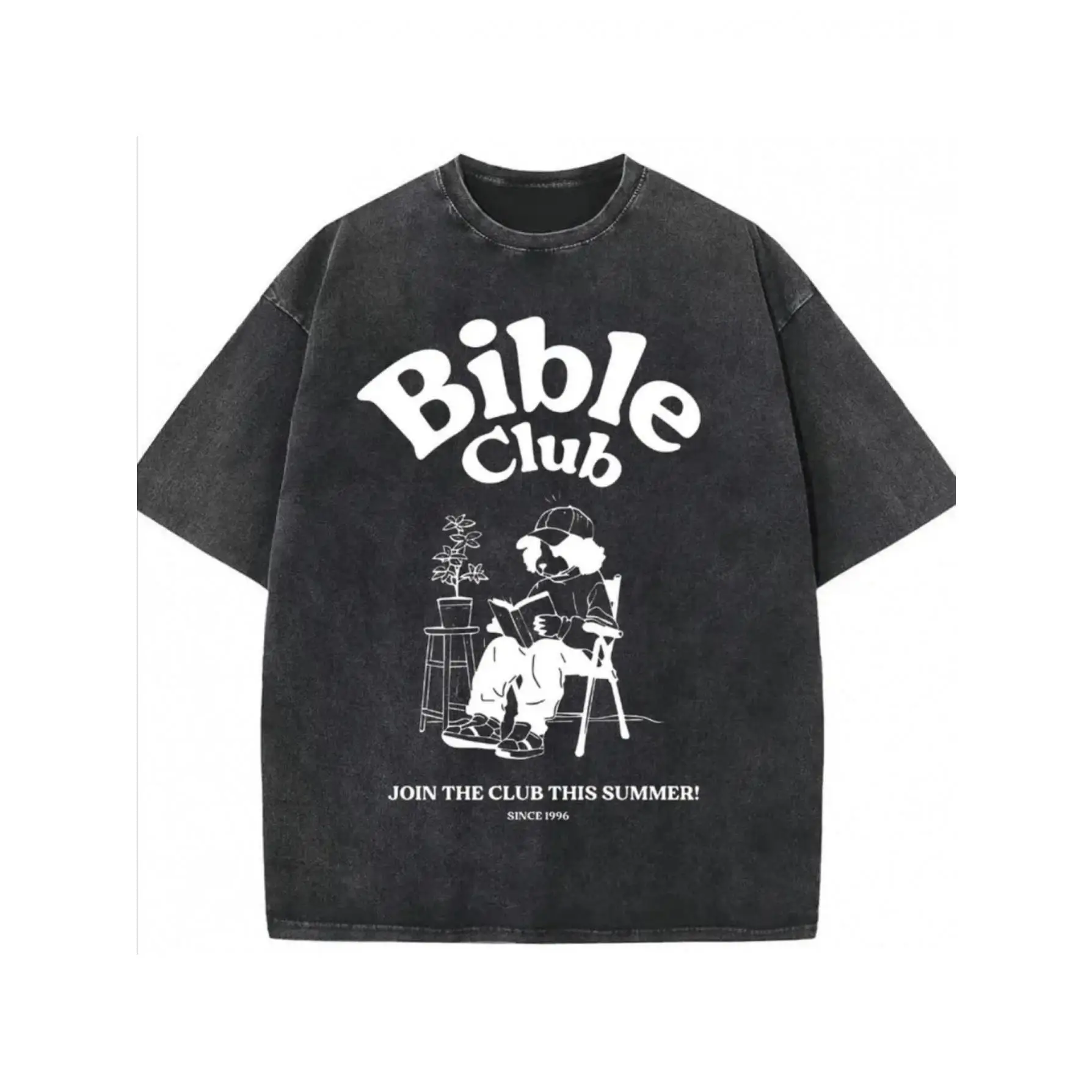

Vintage Cotton "Bible Club" T-Shirt Oversized Christian Religious Top Funny Anime Graphic Tee for Women and Men