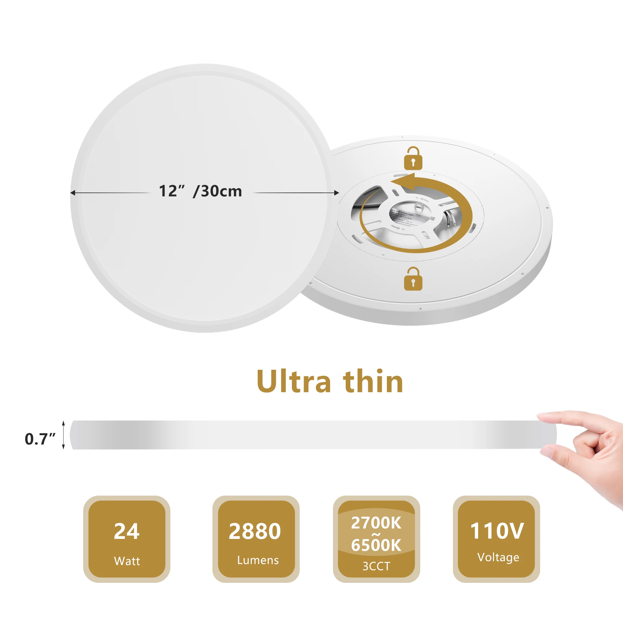 6PK 12 Inch LED Flush Mount Ceiling Light, 24W, 2880LM, 2700K-6500K 5 CCT Selectable Super Slim Low Profile Ceiling Light