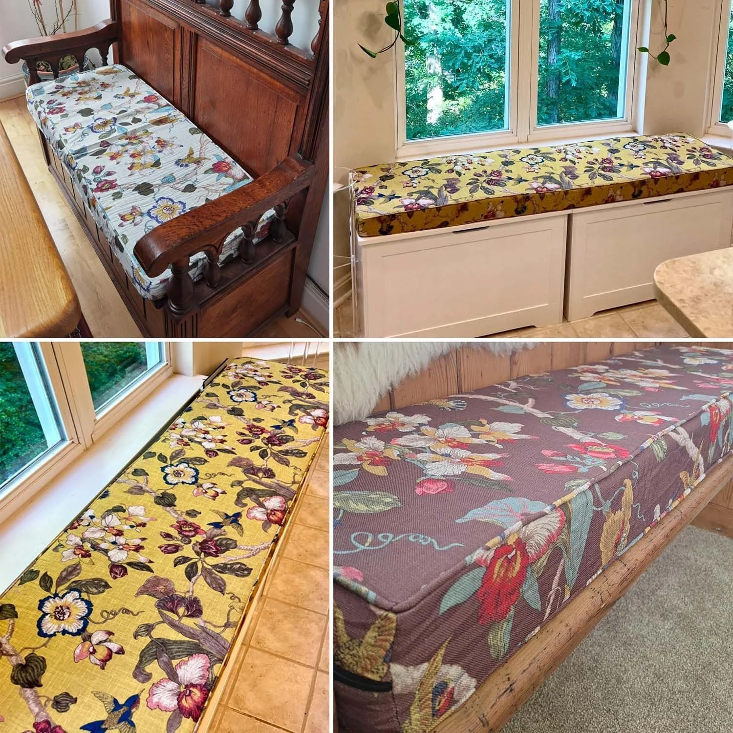 Floral and Bird Patterns Bench Cushion 90 X 35 150 X 40 120 X 30 with Zipper Thickened Foam Bench Seat Cushions Easy to Clean