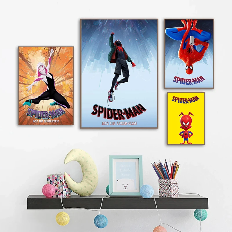 Marvel Avengers Cartoon Canvas Painting Superhero Spider-Man Movie Poster Wall Art Mural Pictures Children's Room Decor Cuadros