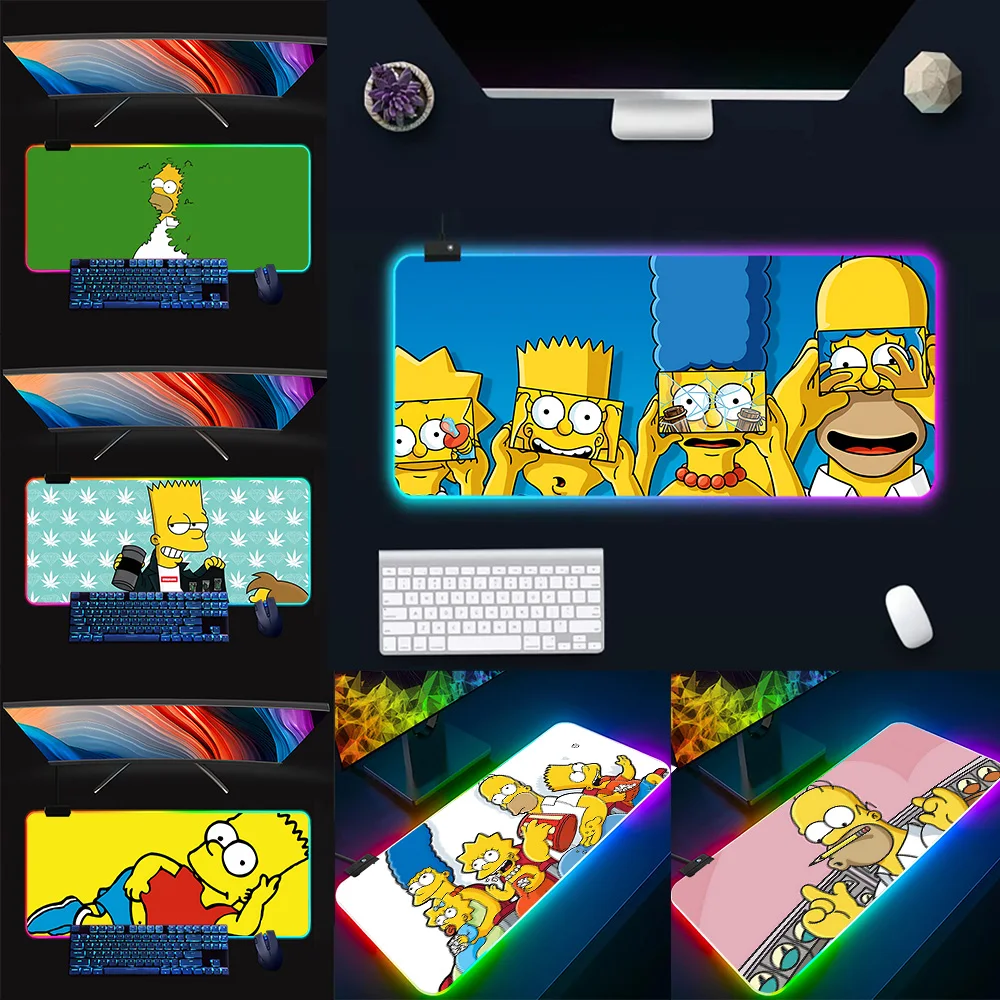 

Simpsones RGB Pc игровой коврик для клавиатуры и мыши, коврик для мыши, светящиеся коврики для мыши, резиновый игровой компьютерный коврик